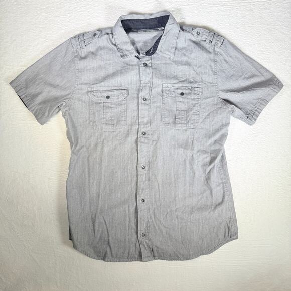 Kenneth Cole Men's Shirt Large Button Up Long Sleeve Gray Tab Shoulder Modern - Picture 2 of 9